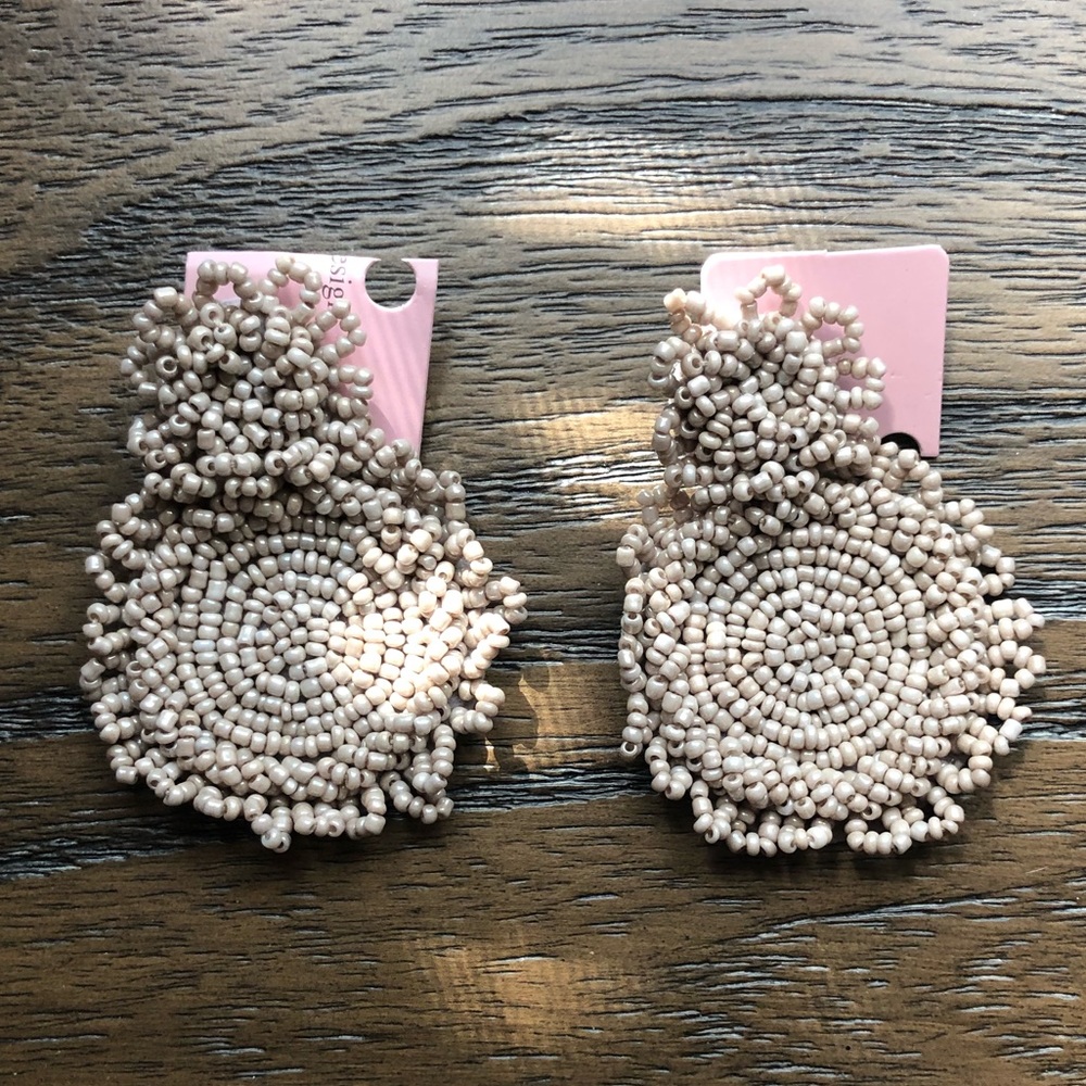 Tan Beaded Statement Earrings